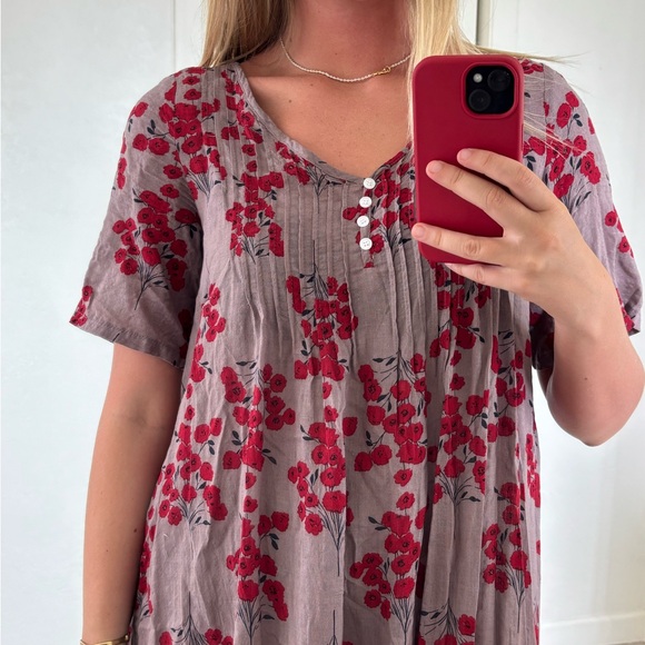 Floral Gray and Red Maxi Dress - Picture 2 of 4